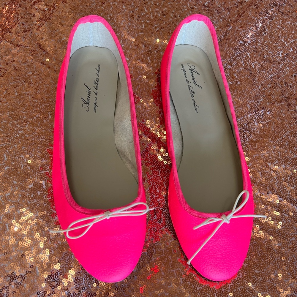 Anniel Leather Fluorescent Pink Classic Ballet Flats, 39